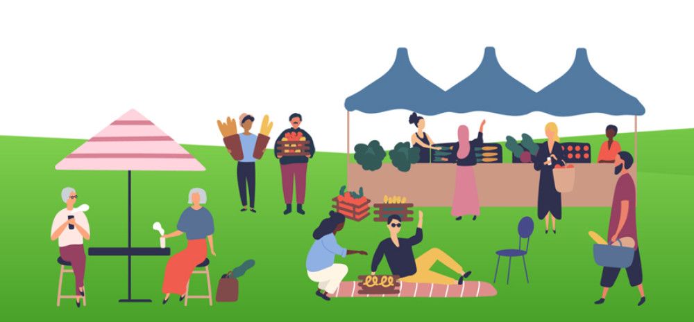 Drawing of people socialising