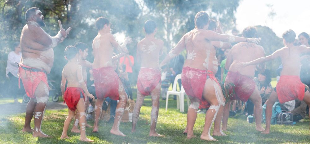 Bunurong people dancing outside 