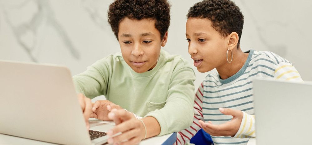 two young people using a laptop 