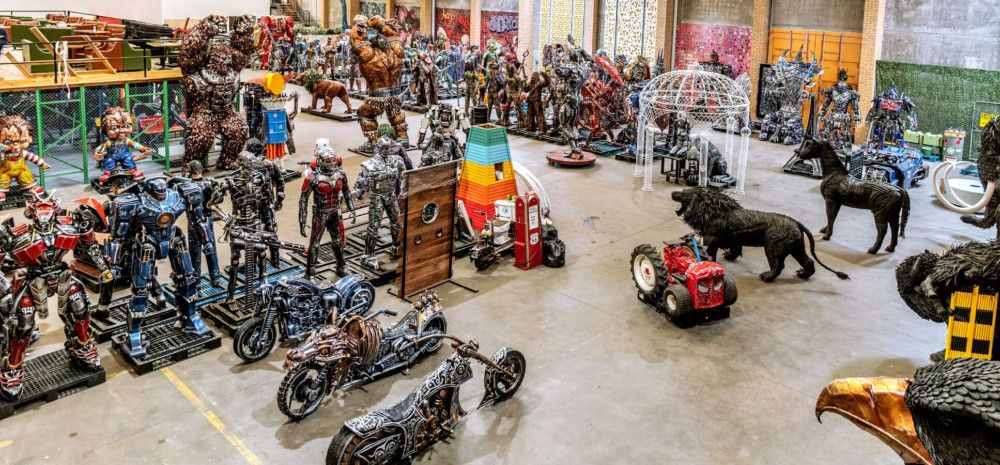 metal statues on display