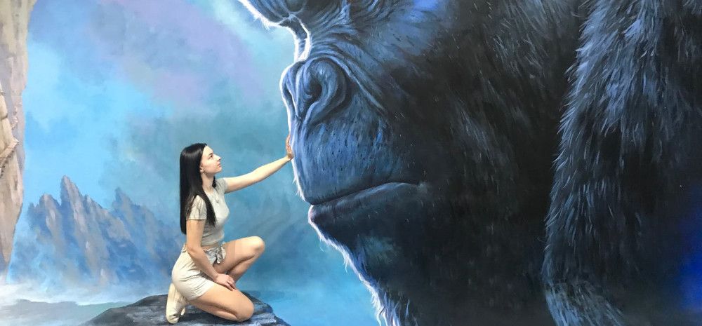 image of a lady touching a gorilla's face
