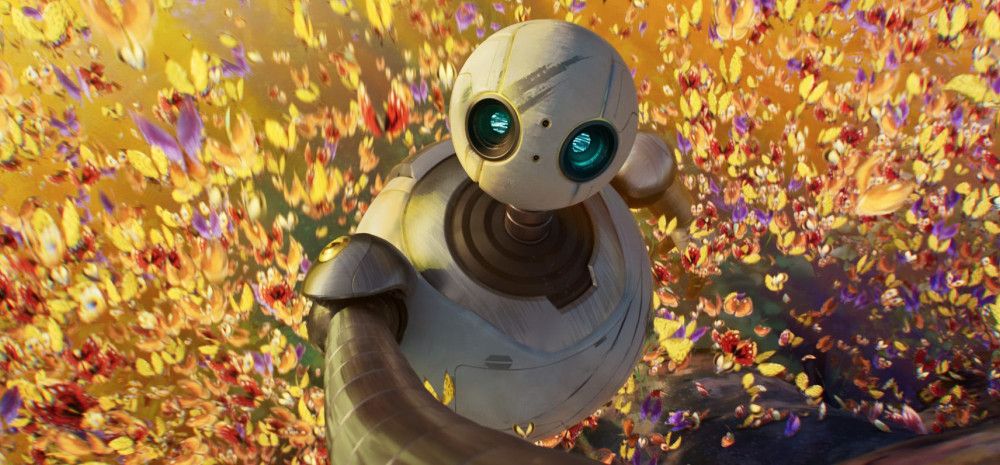 Roz the robot gazing into the sky