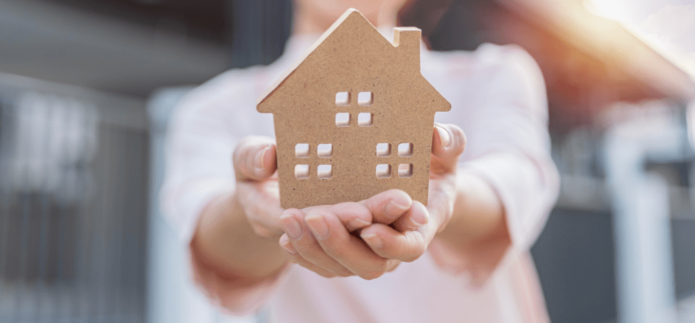 person holding a cardboard house
