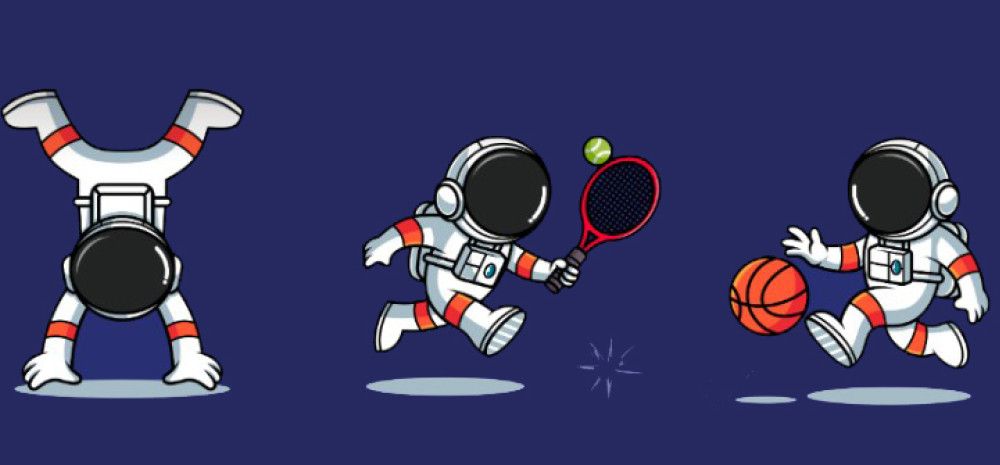 An illustration of an astronaut doing sports exercises