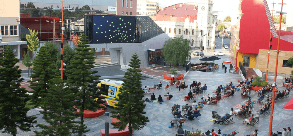 People gathered in Harmony Square