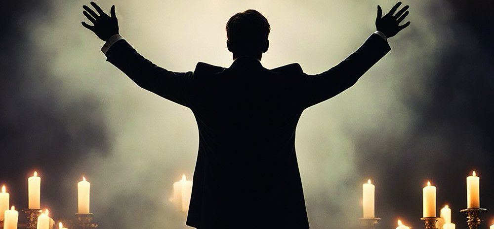 A man with his arms up