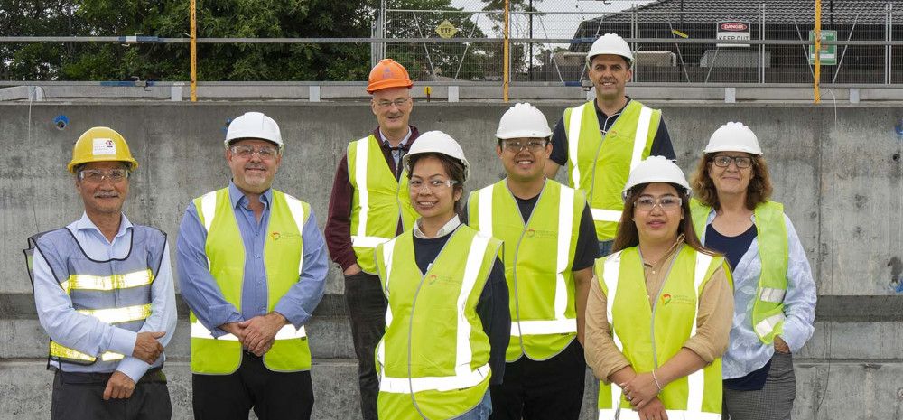 Councillors standing at the Dandenong Wellbeing worksite