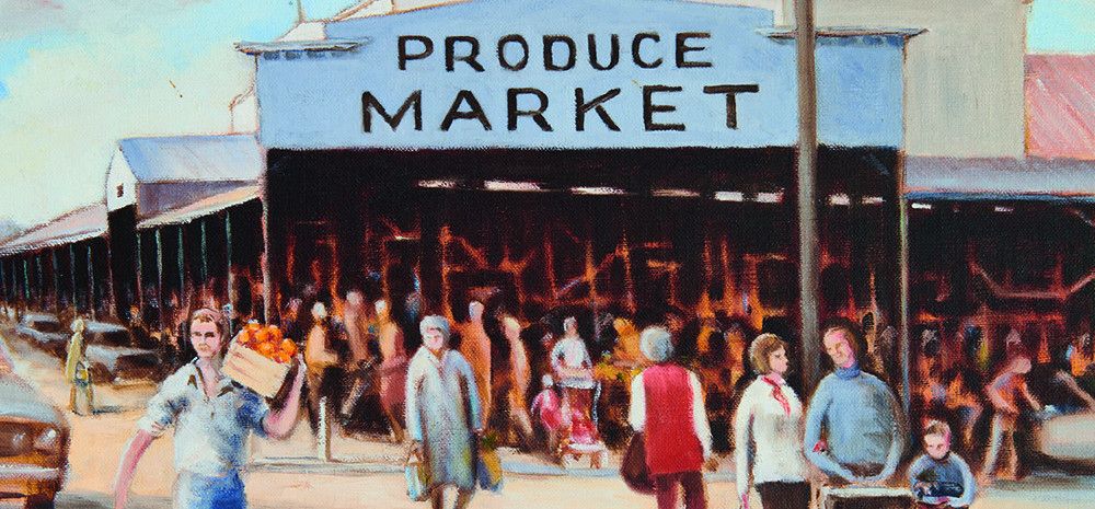 A drawing of people walking at the Dandenong Produce market