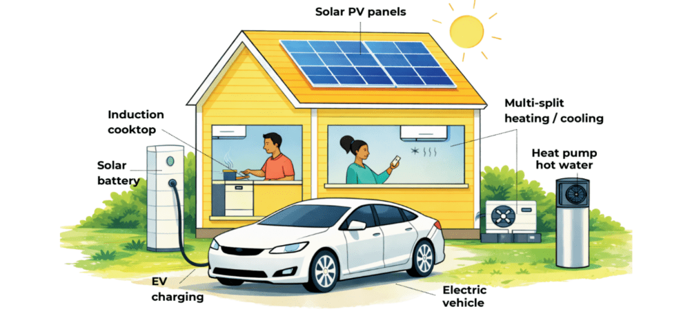 House with solar panels and electric vehicle