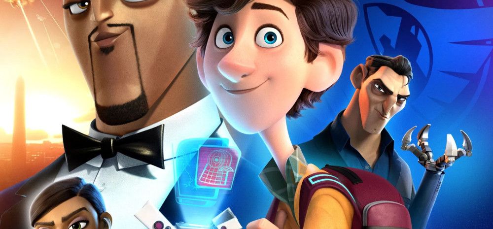Cartoon character, 1 boy and one girl who look nice and 2 older men who look bad.