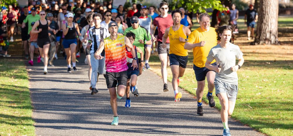 A large group of people starting a running race