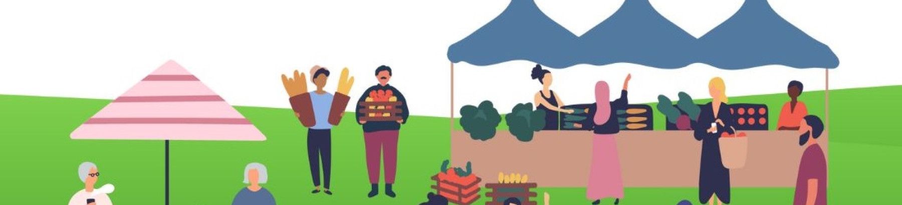 A drawing of people in a park