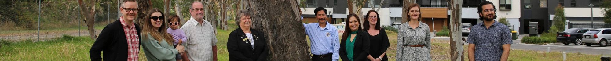 Residents and councillors with river red gums