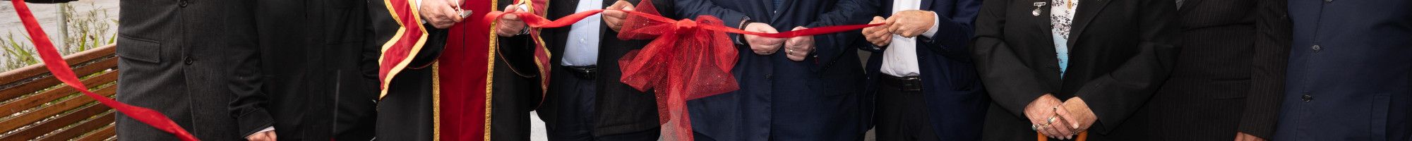 Greater Dandenong Councilloes and local MPs cutting the ribbon to open the new precinct