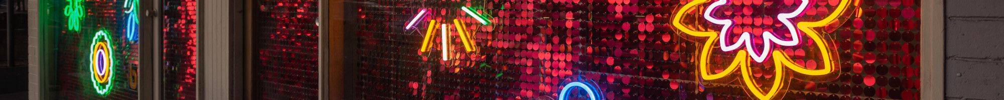 Neon lighting on a window at Little India