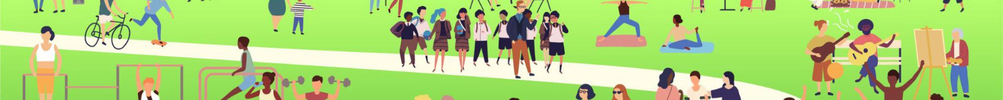 stylised illustration of people in a park
