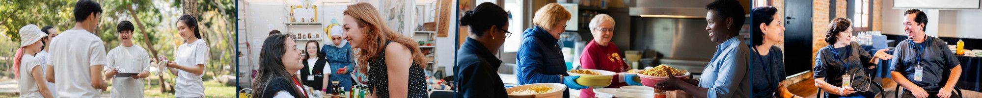 Four images of diverse groups of people volunteering in different capacities