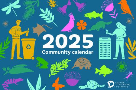 Collection of illustrated images around the title 2025 Community Calendar