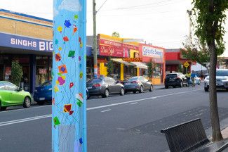 Decorative Power Poles on Foster Street 'Basant' by Artist Sohail Yamin