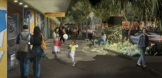 Future Stage - Springvale Project Concept Design - eastern footpath facing south at night