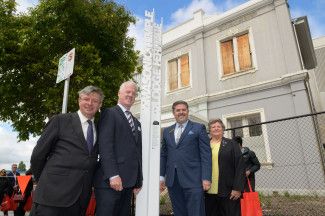 Sign Launch 2019 (Left to Right)Councillor Matthew Kirwan; Mr Keith Murray - Grand Master of Freemasons Victoria; Councillor Jim Memeti; Councillor Angela Long