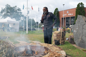 An Elder delivering the Welcome to Country at the Springvale Community Hub Community Celebration 2022