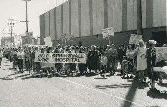 People protesting to save the Springvale Community Hospital