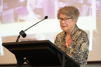 A speaker at the Merle Mitchell AM Memorial event