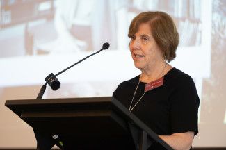 A speaker at the Merle Mitchell AM Memorial event