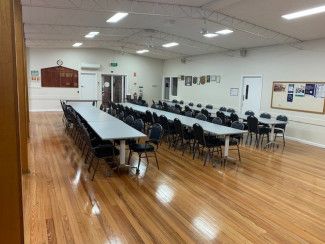 Interior of hall with tables and chairs