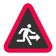 triangle with icon of person running and arrow
