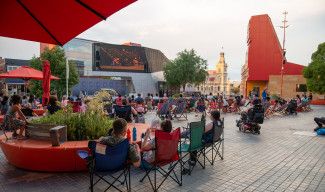 Enjoying a movie at Harmony Square