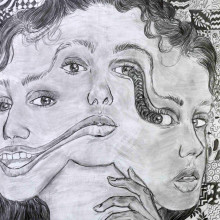 drawing of three faces distorted 