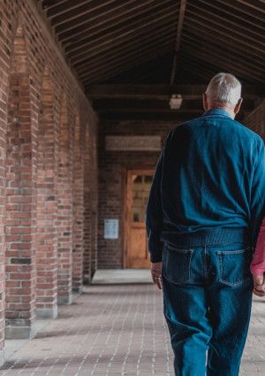 Older couple walking together