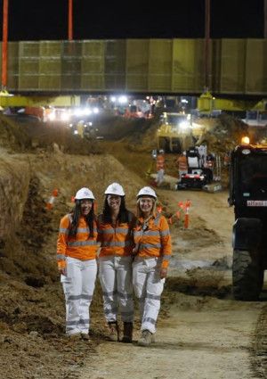 Three ladies standing in a construction site