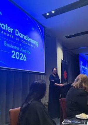 Someone speaking at the Business Awards